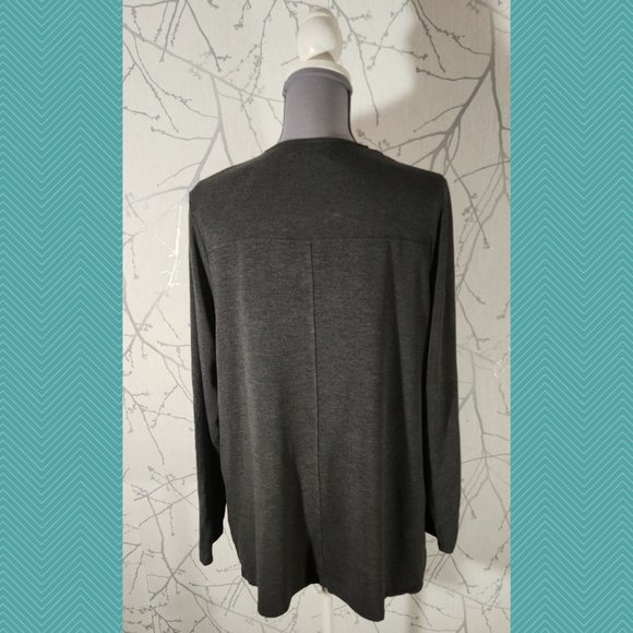 LNBF Gray Bamboo Viscose Open Front Waterfall Cardigan - Picture 3 of 4